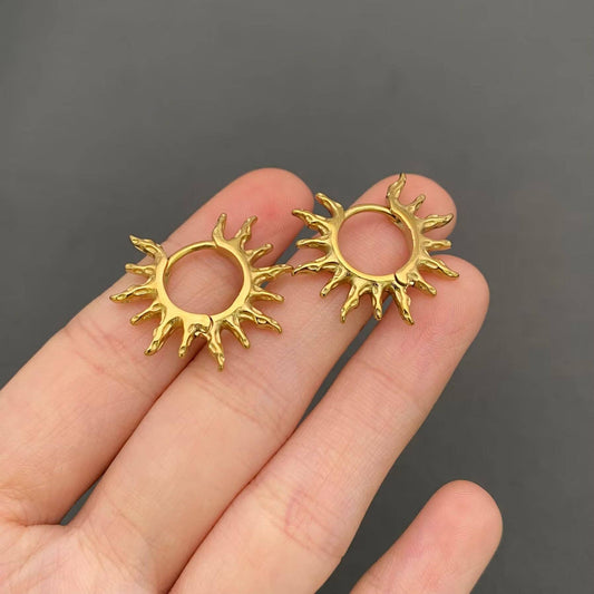 18K Gold Plated Stainless Steel Sun Huggie Earrings - FGS/MS