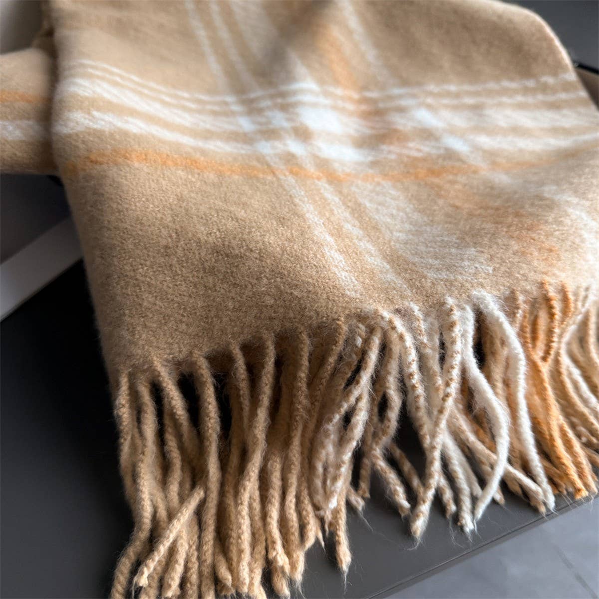 Minimal Plaid Soft Cashmere Feel Winter Scarf_CWASC03246: LIGHTPURPLE / (OS) 1