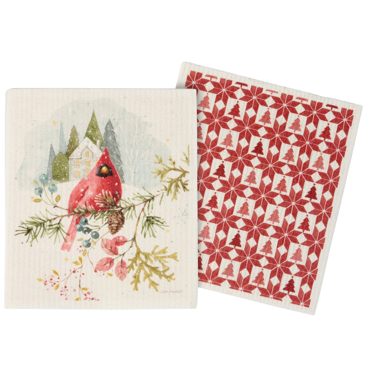 Winter Cardinal Swedish Dishcloth Set