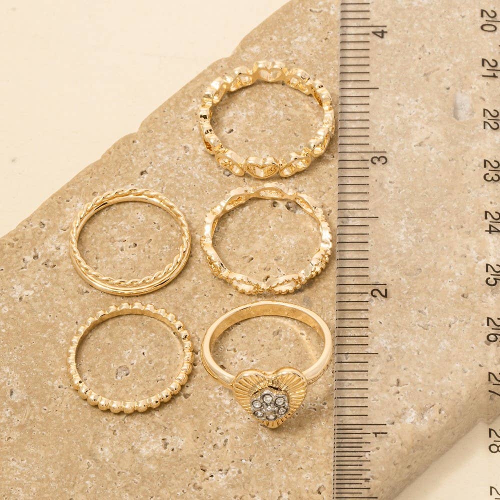 Five Piece Heart Rings Set: GCL