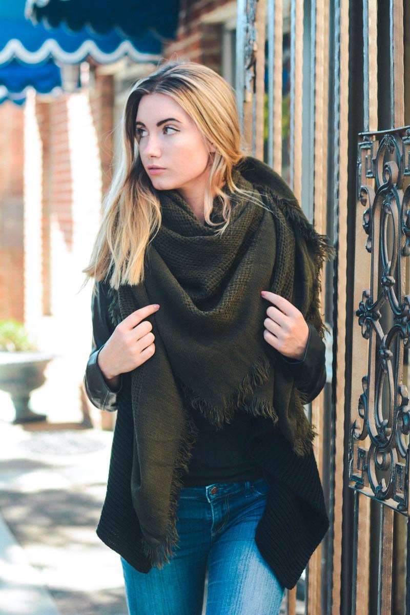 🍂 Cozy Chic: Open Weave Square Scarf Olive