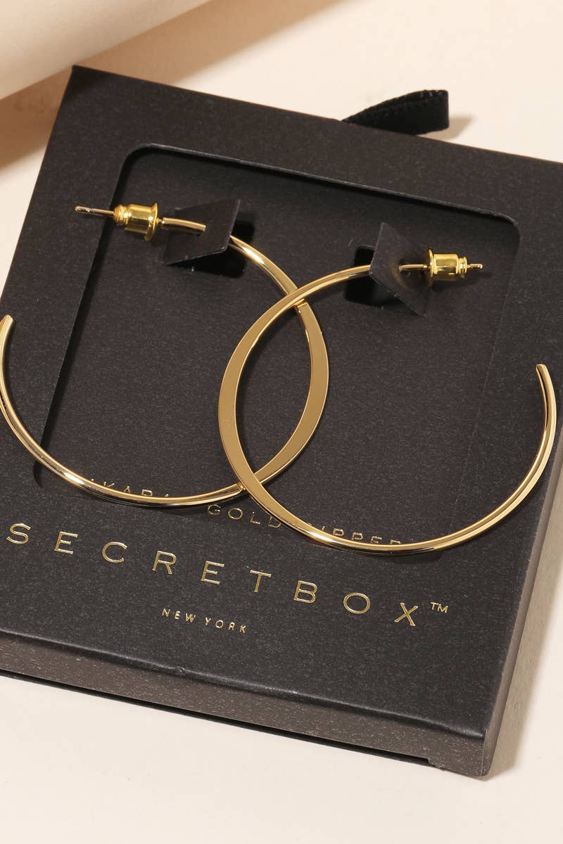 Secret Box Metallic Open Hoop Earrings: GD