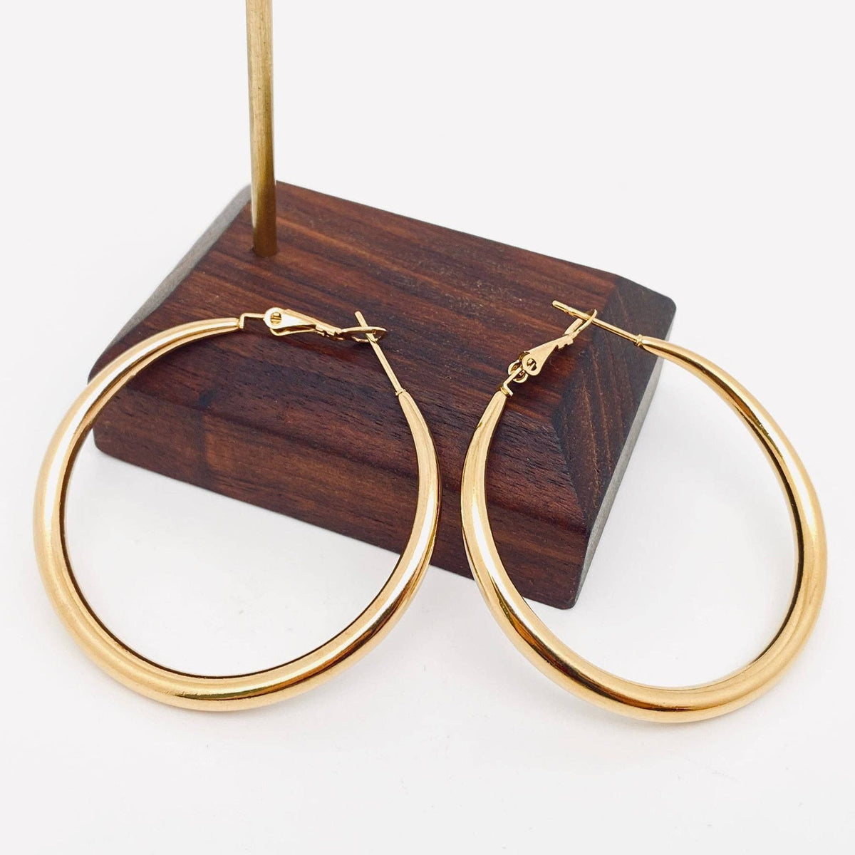 18K Gold Plated Stainless Steel Hollow Hoop Earrings - FGS