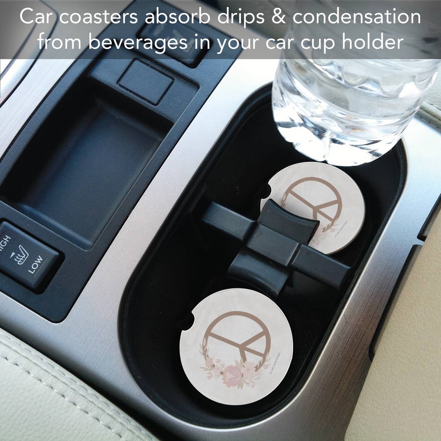 "Floral Peace" Absorbent Stone Car Coaster 1pk