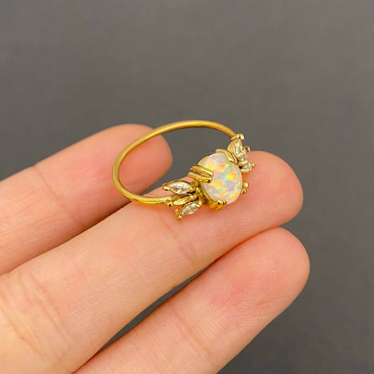 Lucky Opal Cubic Zirconia 18K Golden S.Steel Ring - FGS: 7
