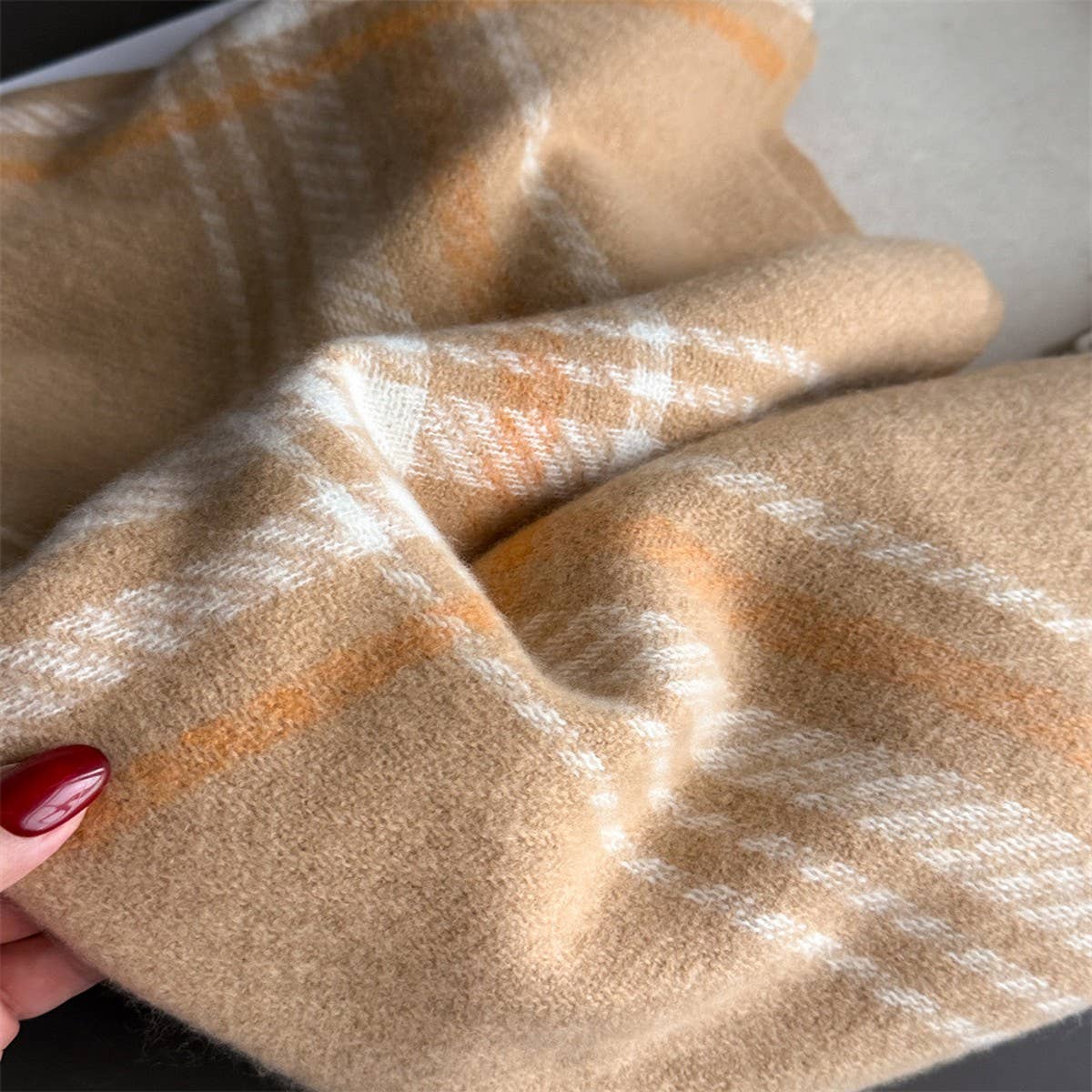 Minimal Plaid Soft Cashmere Feel Winter Scarf_CWASC03246: Green / (OS) 1