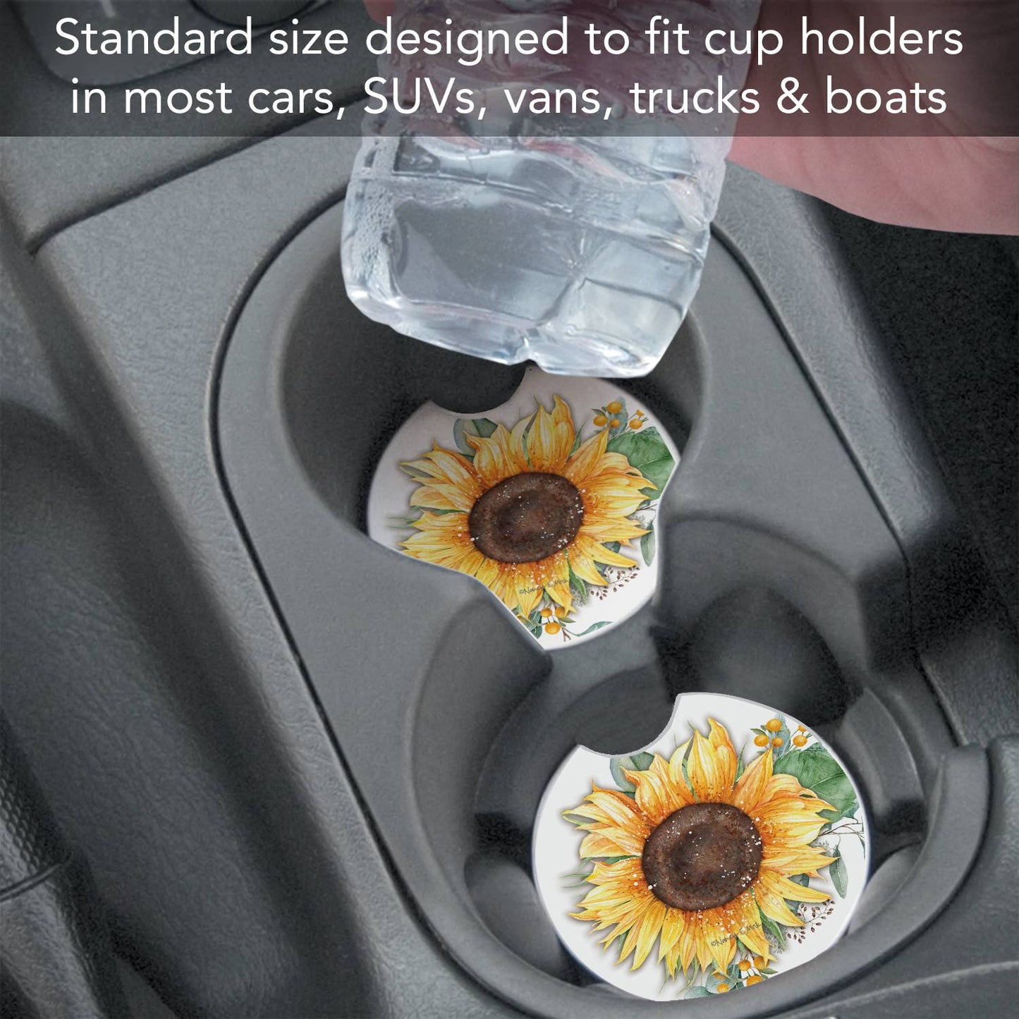 Sunflower Fields Absorbent Stone Car Coaster 1 Pk