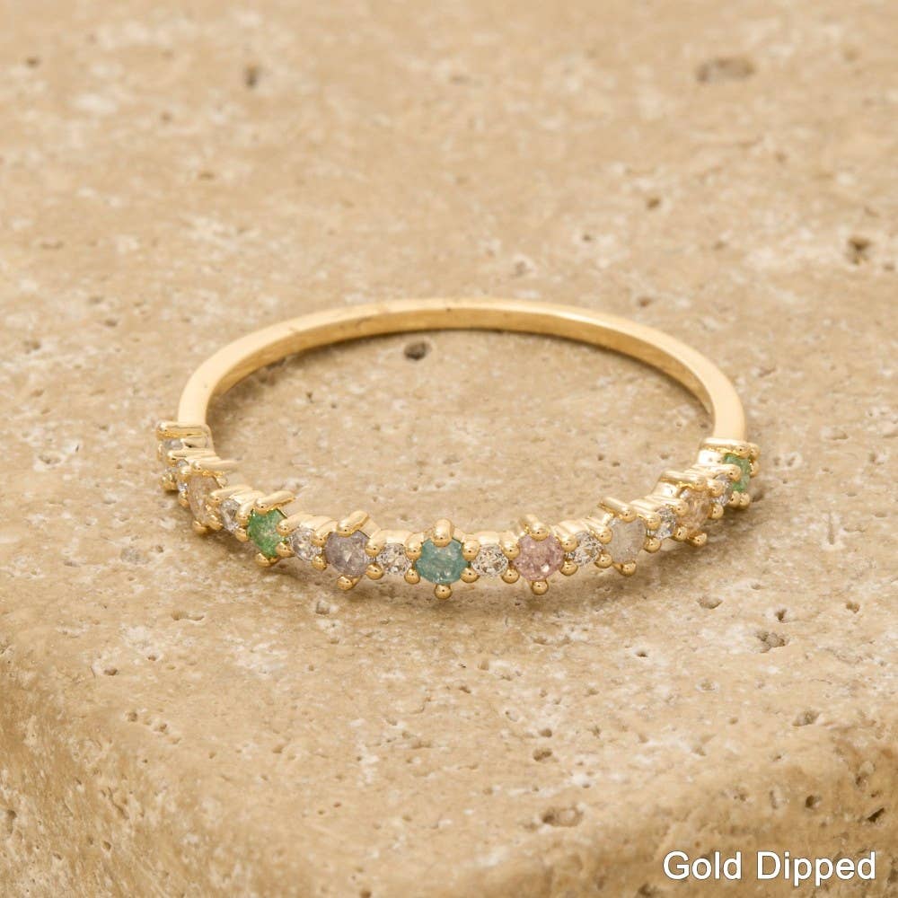 Gold Dipped Colorful Cz Ring: G