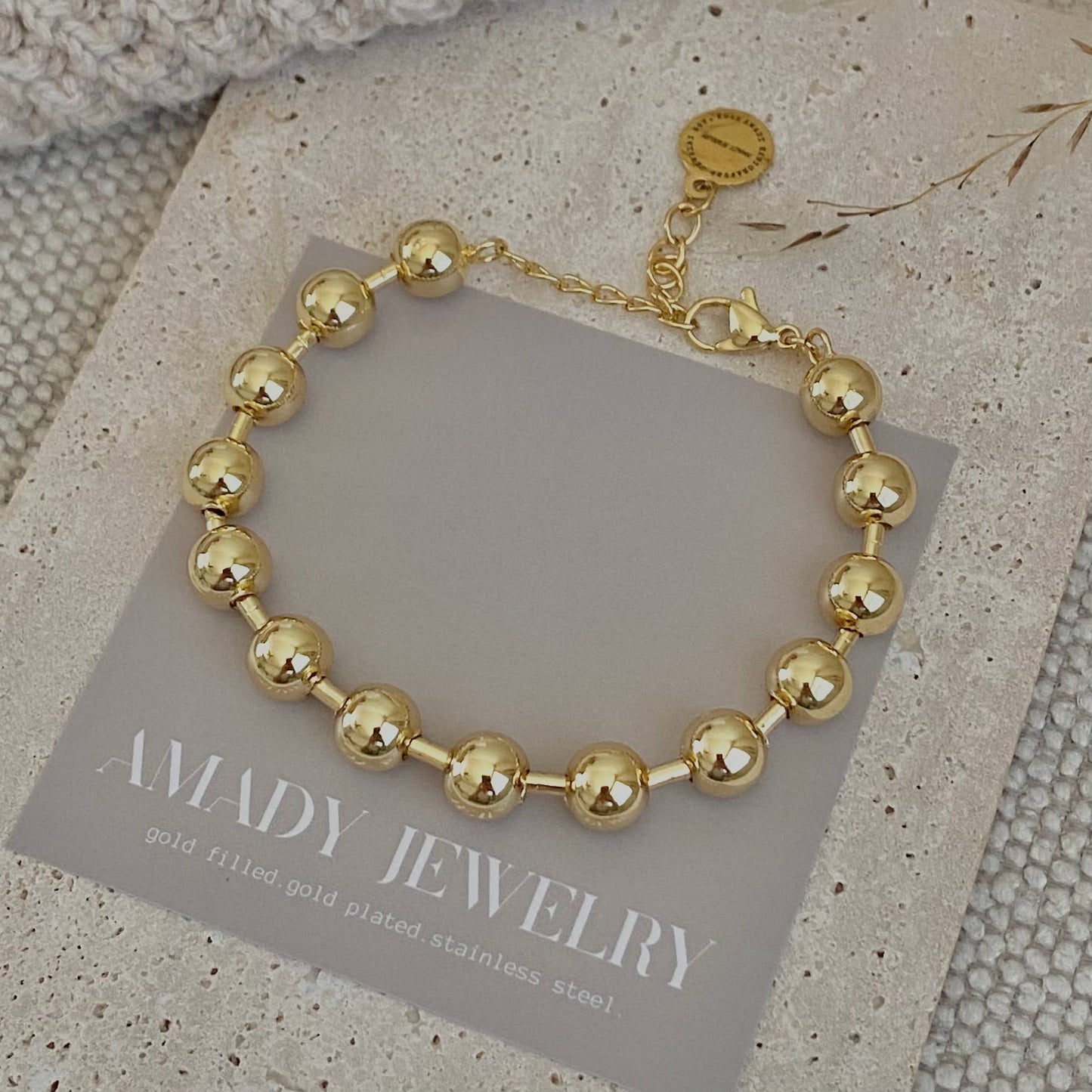 Military Satellite Chain Beaded Bracelet 18k Gold Plated