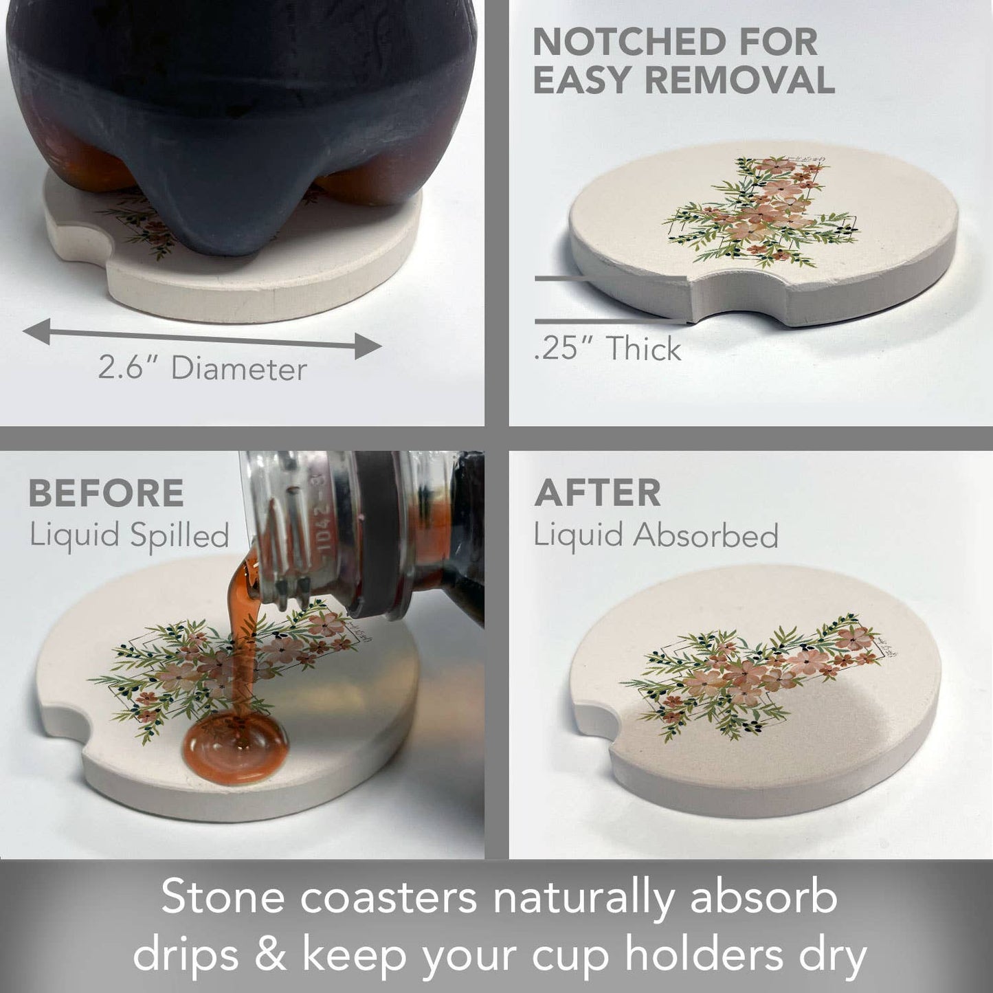 "Floral Faith" Single Packaged Stone Car Coaster