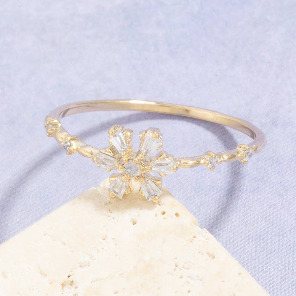Gold Dipped Cz Flower Ring: G