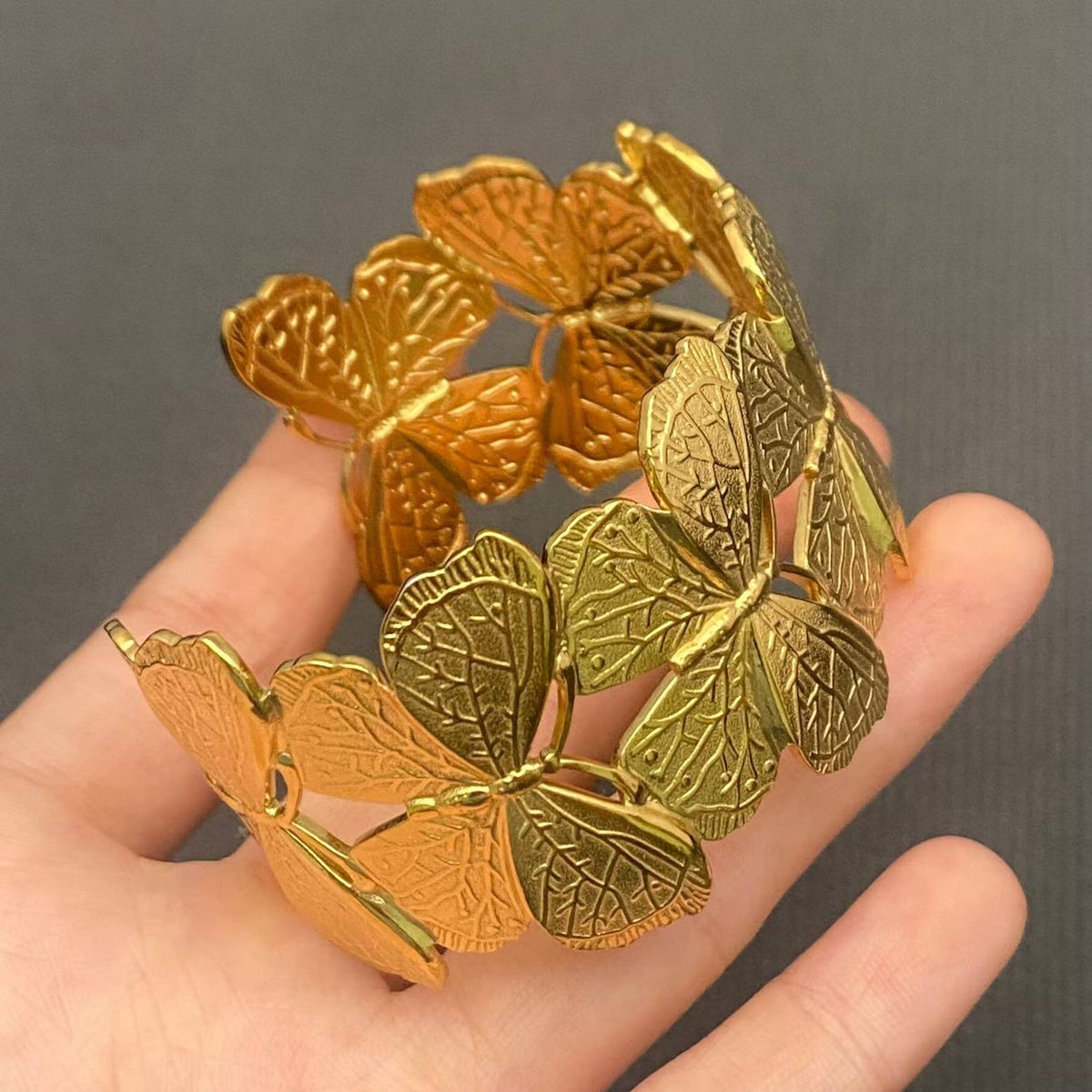 18K Gold Plated Stainless Steel Butterfly Cuff Bracelet -FGS