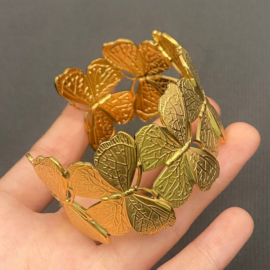 18K Gold Plated Stainless Steel Butterfly Cuff Bracelet -FGS