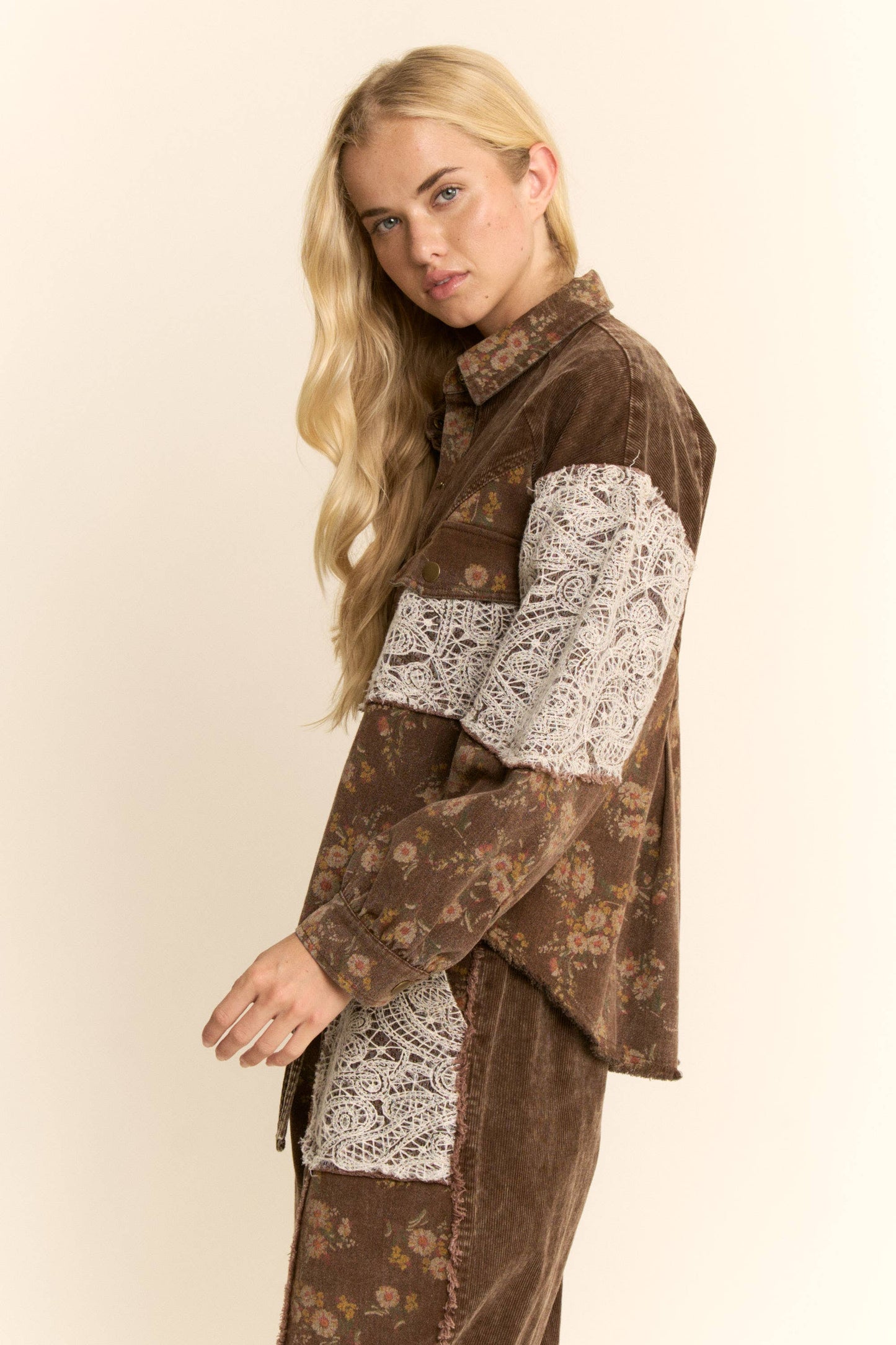 WASHED FLORAL BUTTON FRONT SHIRT JACKET SHACKET