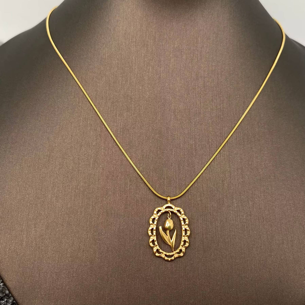 Hollow Flower Charm 18K Gold Plated S.Steel Necklace - FGS