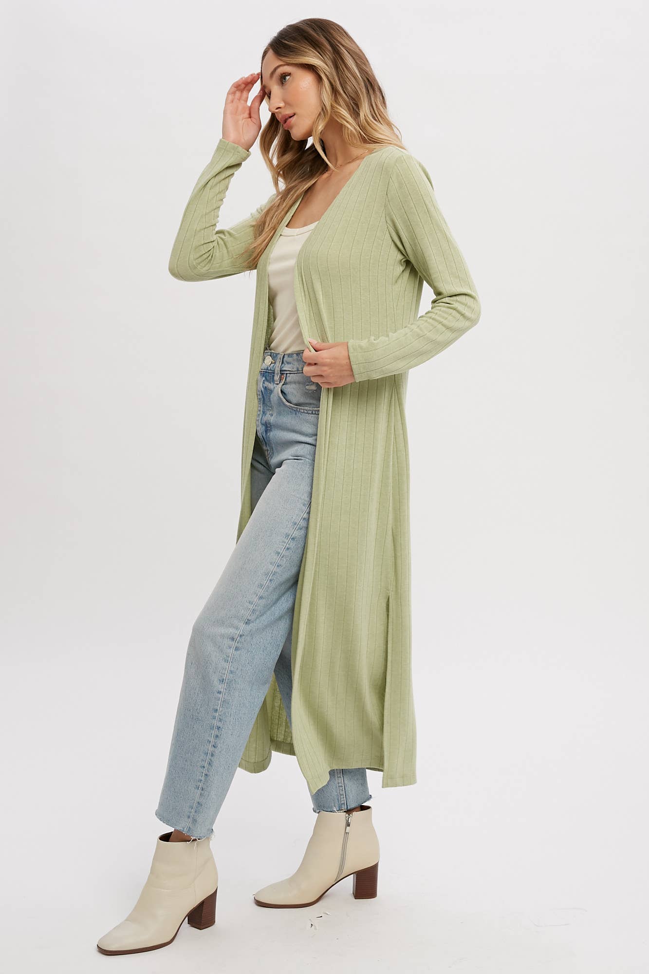 Ribbed Knit Maxi Cardigan: SAGE
