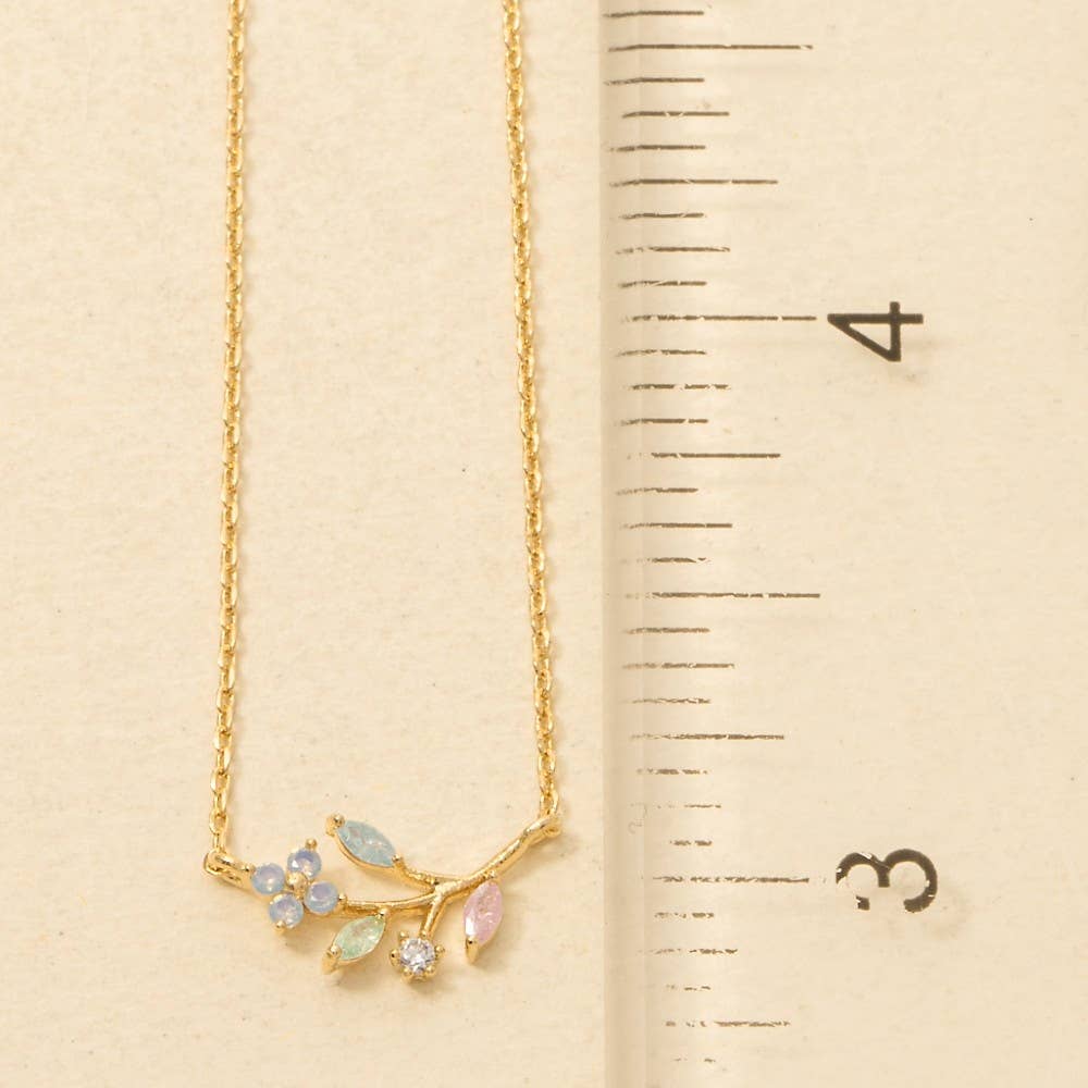 Gold Dipped Cz Flower Leaf Charm Necklace: G