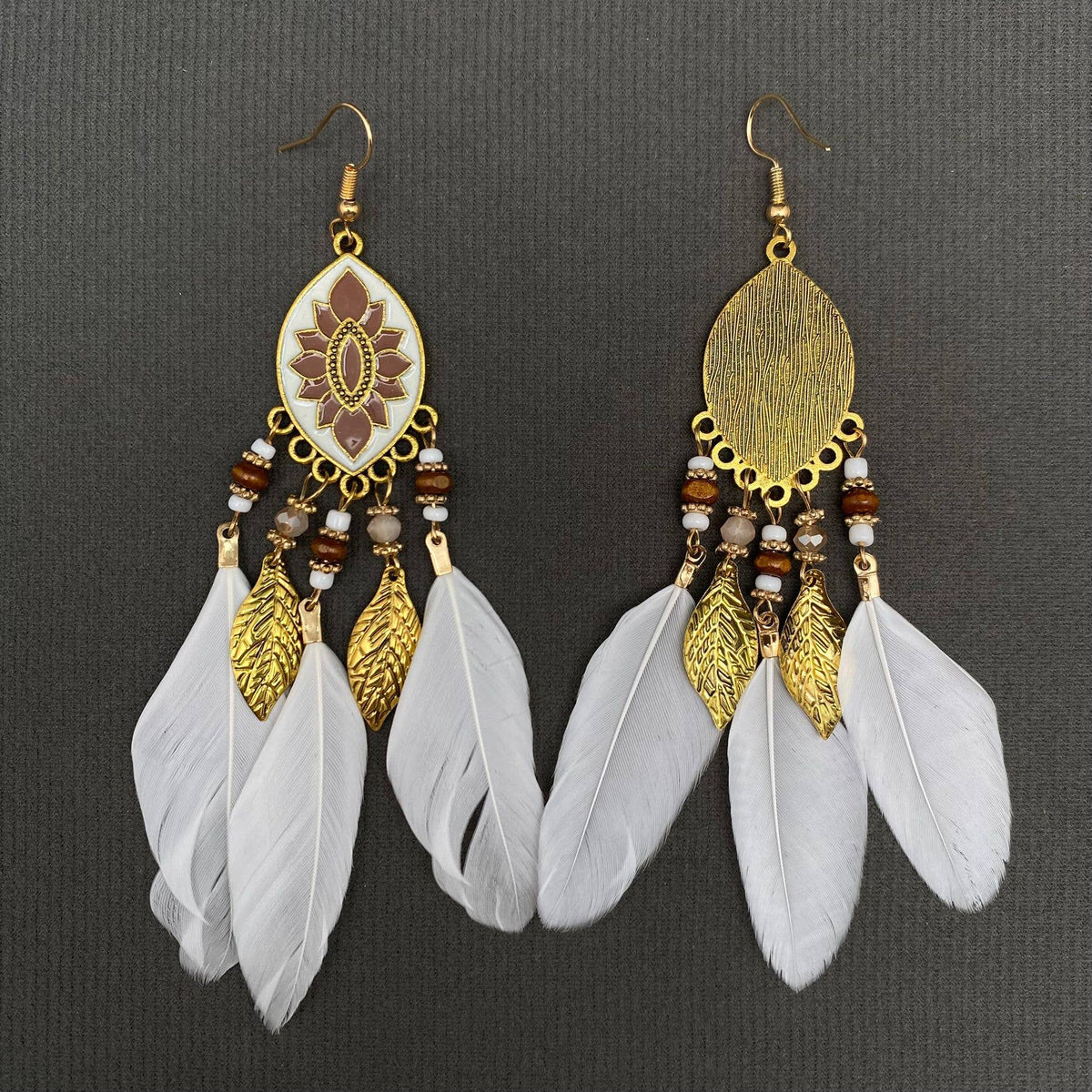 Multi-style White Feather Fringe Dangle Earrings: B
