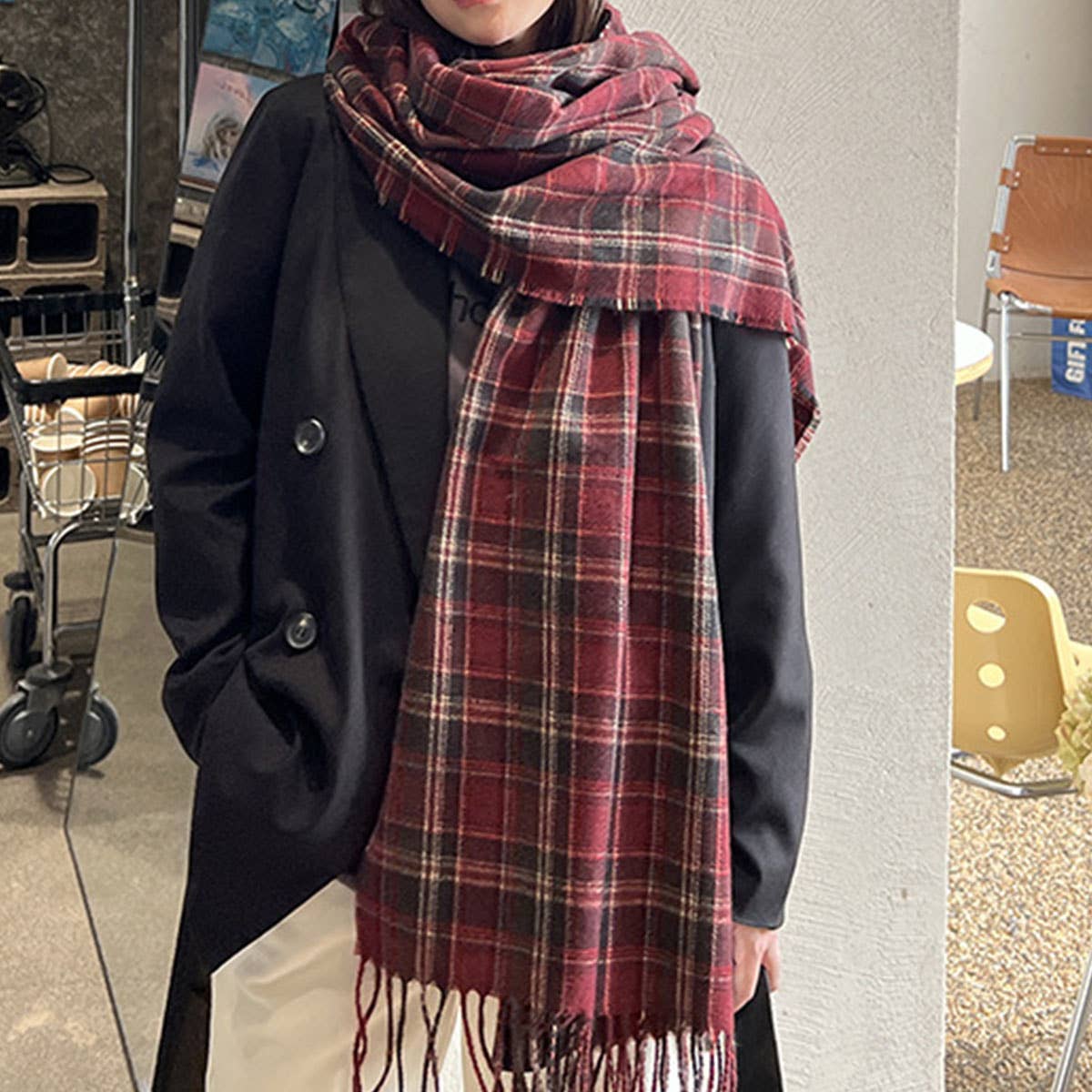 Red Plaid Winter Scarf – Thick Warm Shawl Wrap_CWASC0175: Green / (OS) 1