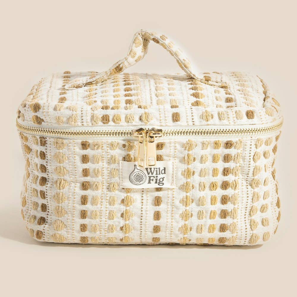 Textured Cream Makeup Case Cosmetic Bag: WH
