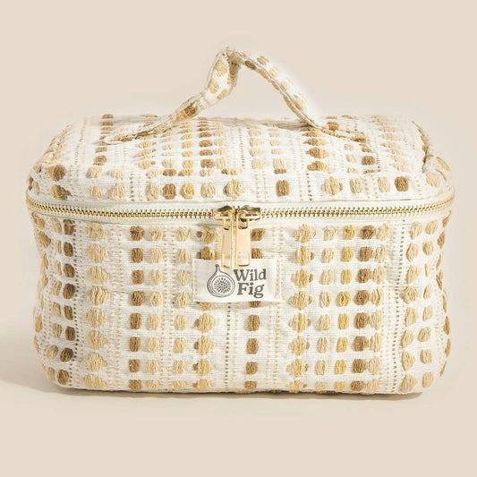Textured Cream Makeup Case Cosmetic Bag: WH