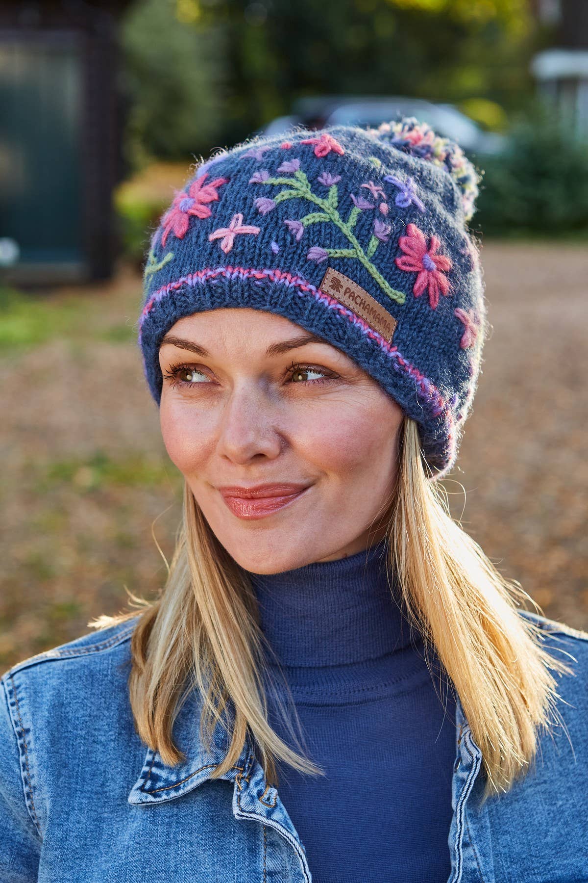 Hampton Court - Embroidered Flowers Knitted Wool Bobble Hat