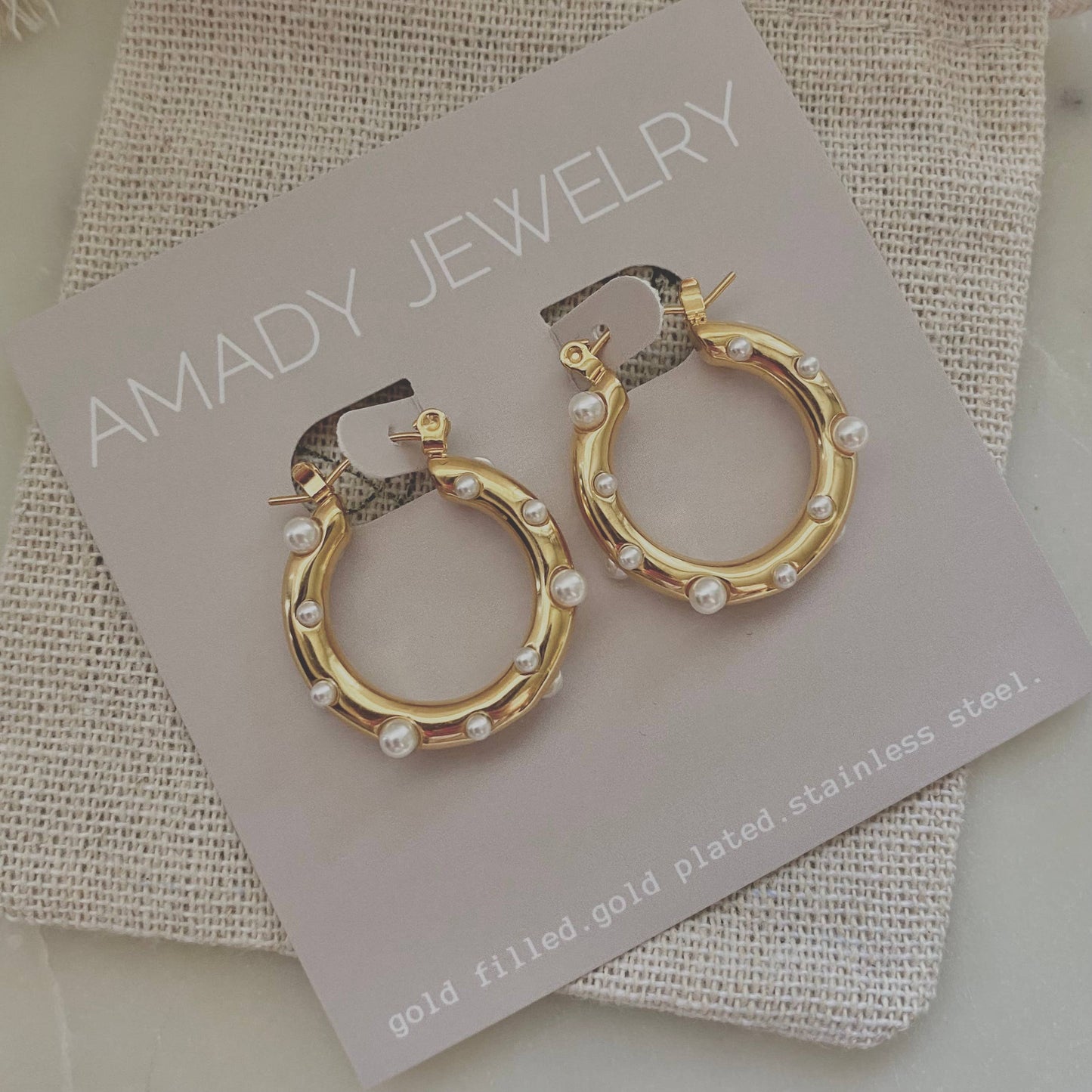 Pearls Gold Hoop Earrings Stainless Steel waterproof