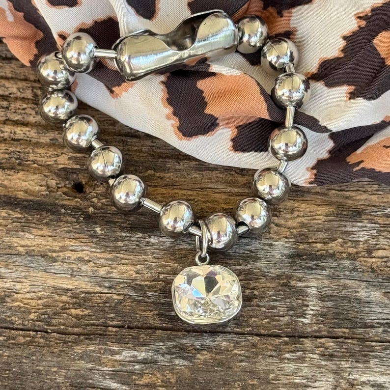 Polished Stainless Sparkle Charm Bracelet: 7 Inches