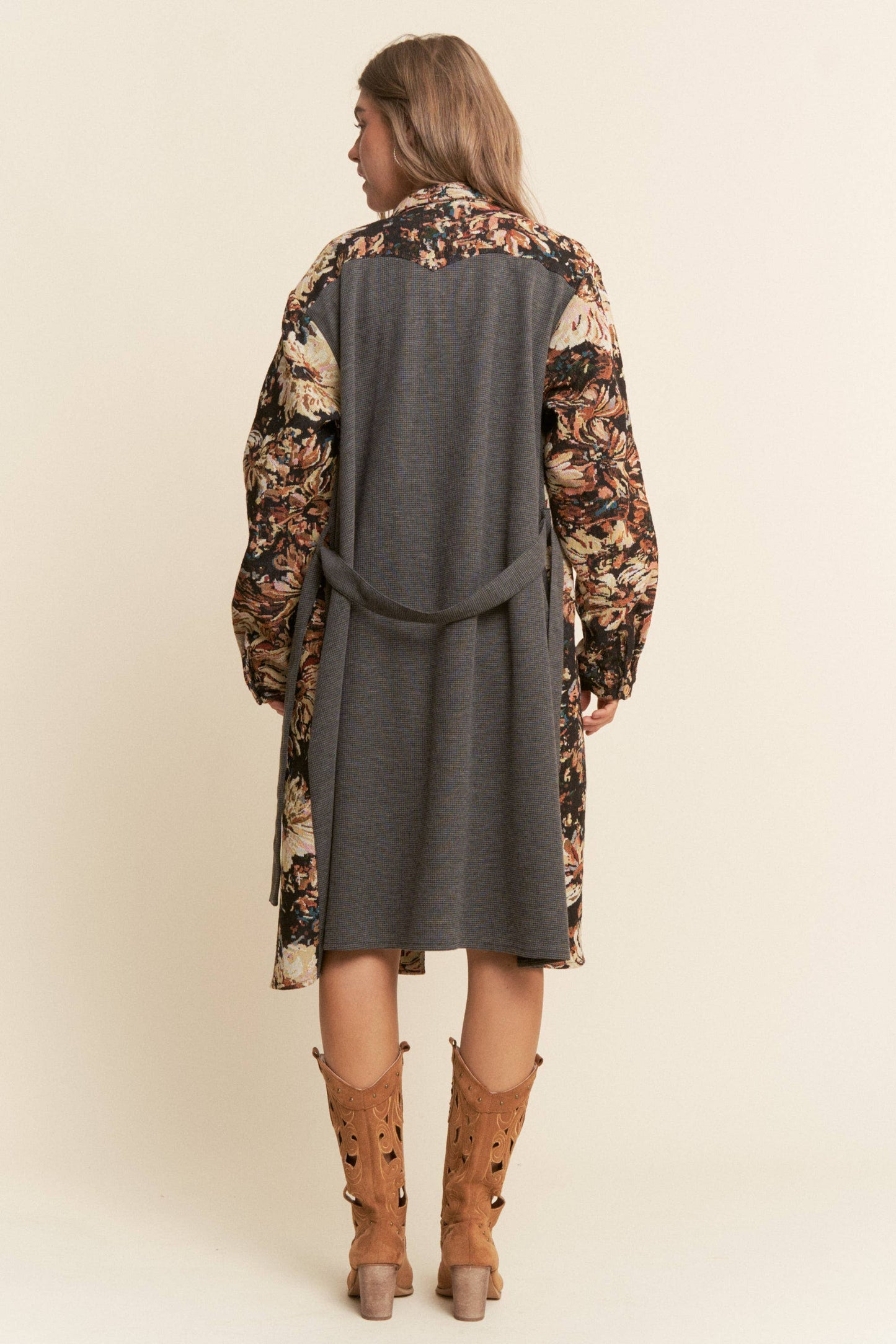 Floral Print Knit Button Down Coat