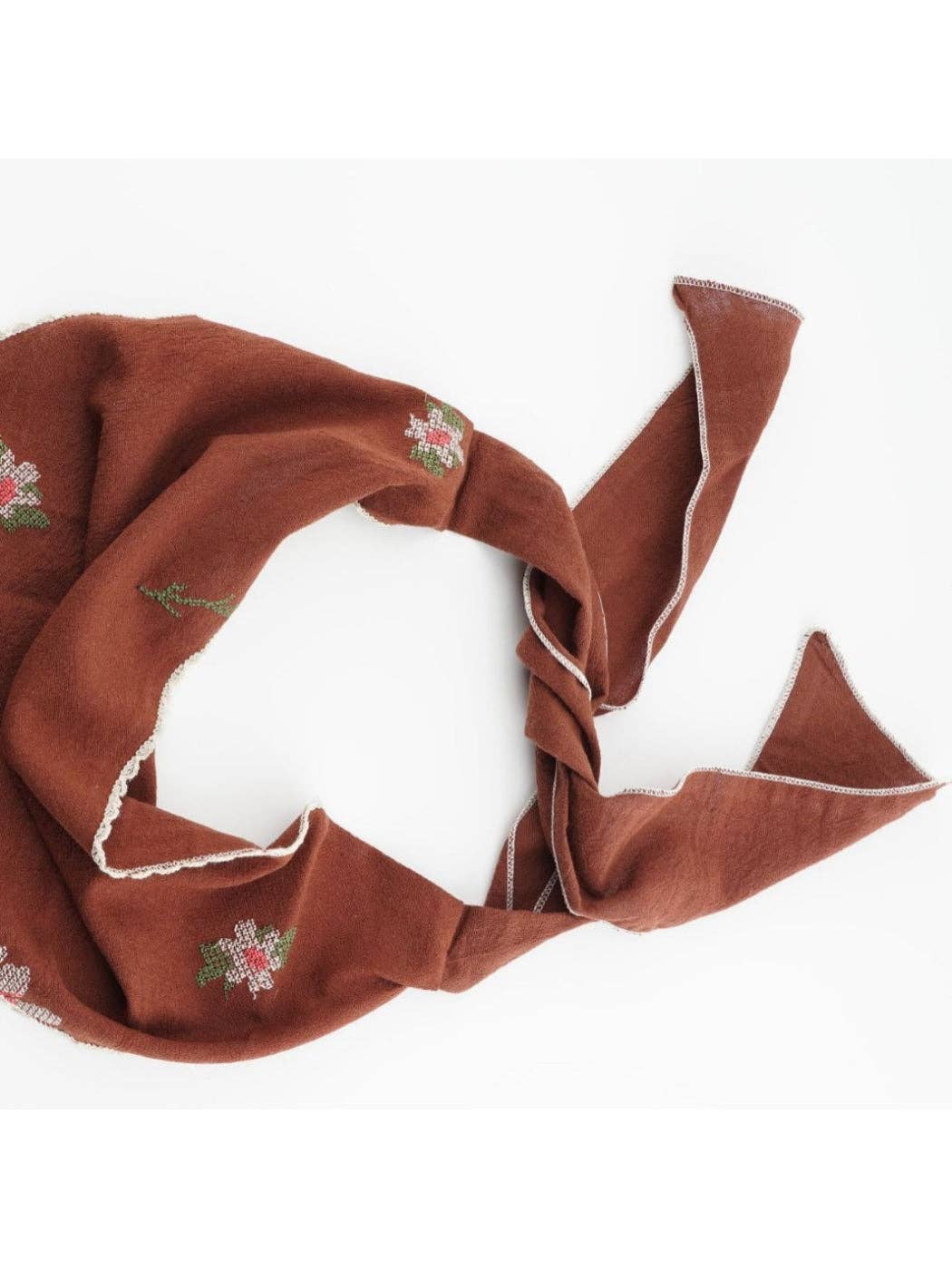 Scarvii - Brown Floral Lace Trim Headscarf