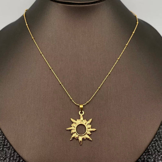 18K Gold Plated S.Steel Hollow Sun Charm Necklace - FGS/MS