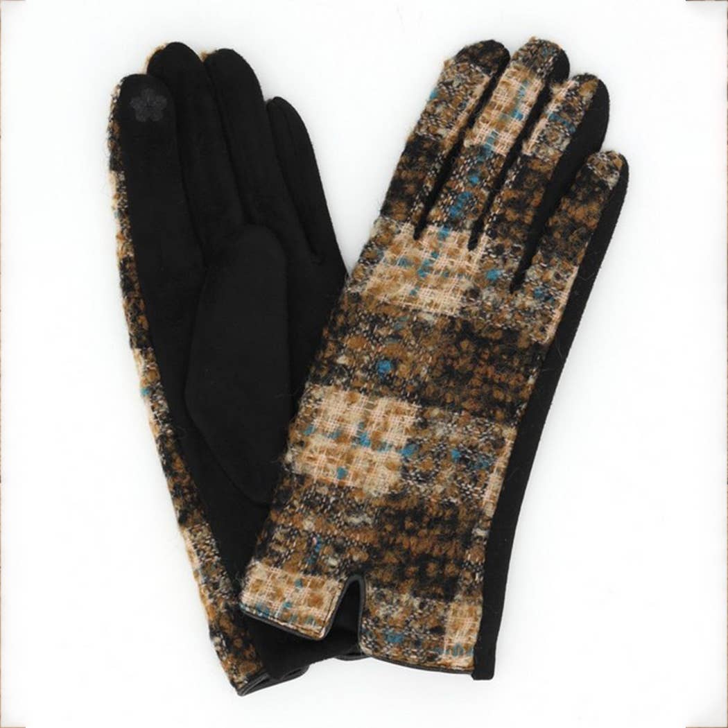 Vintage Tweed Pattern Mixed Texture Touchscreen Gloves: TP