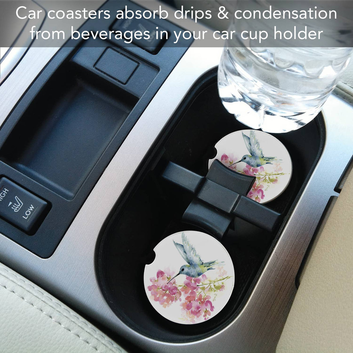 "Hummingbird Watercolor" Absorbent Stone Car Coaster 1pk