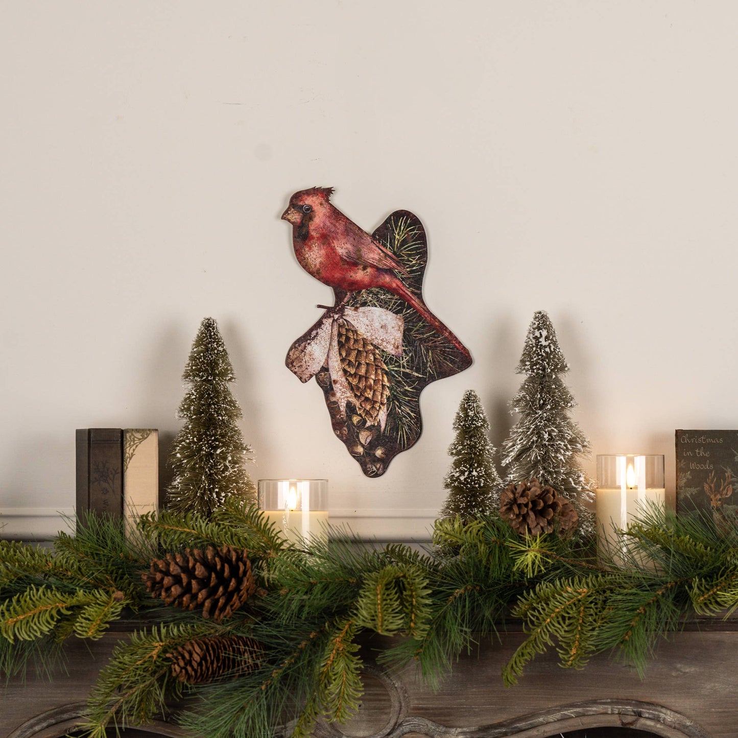 CARDINAL ON BRANCH METAL WALL PLAQUE