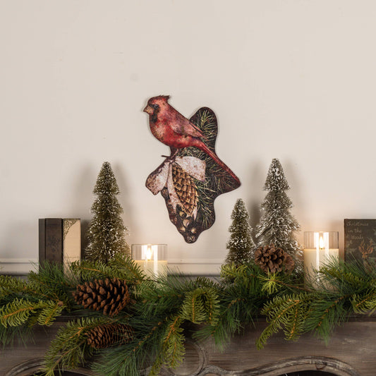 CARDINAL ON BRANCH METAL WALL PLAQUE