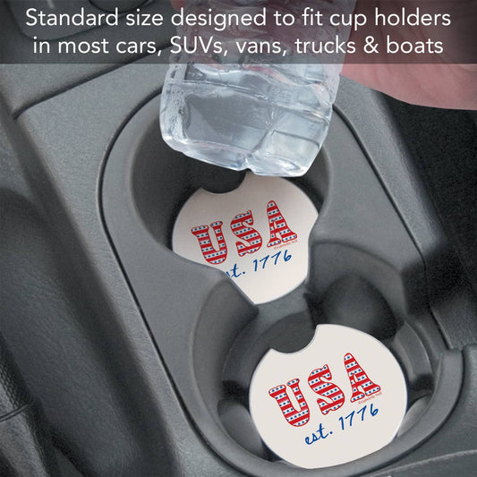 "USA Est 1776" Absorbent Stone Car Coaster 1pk