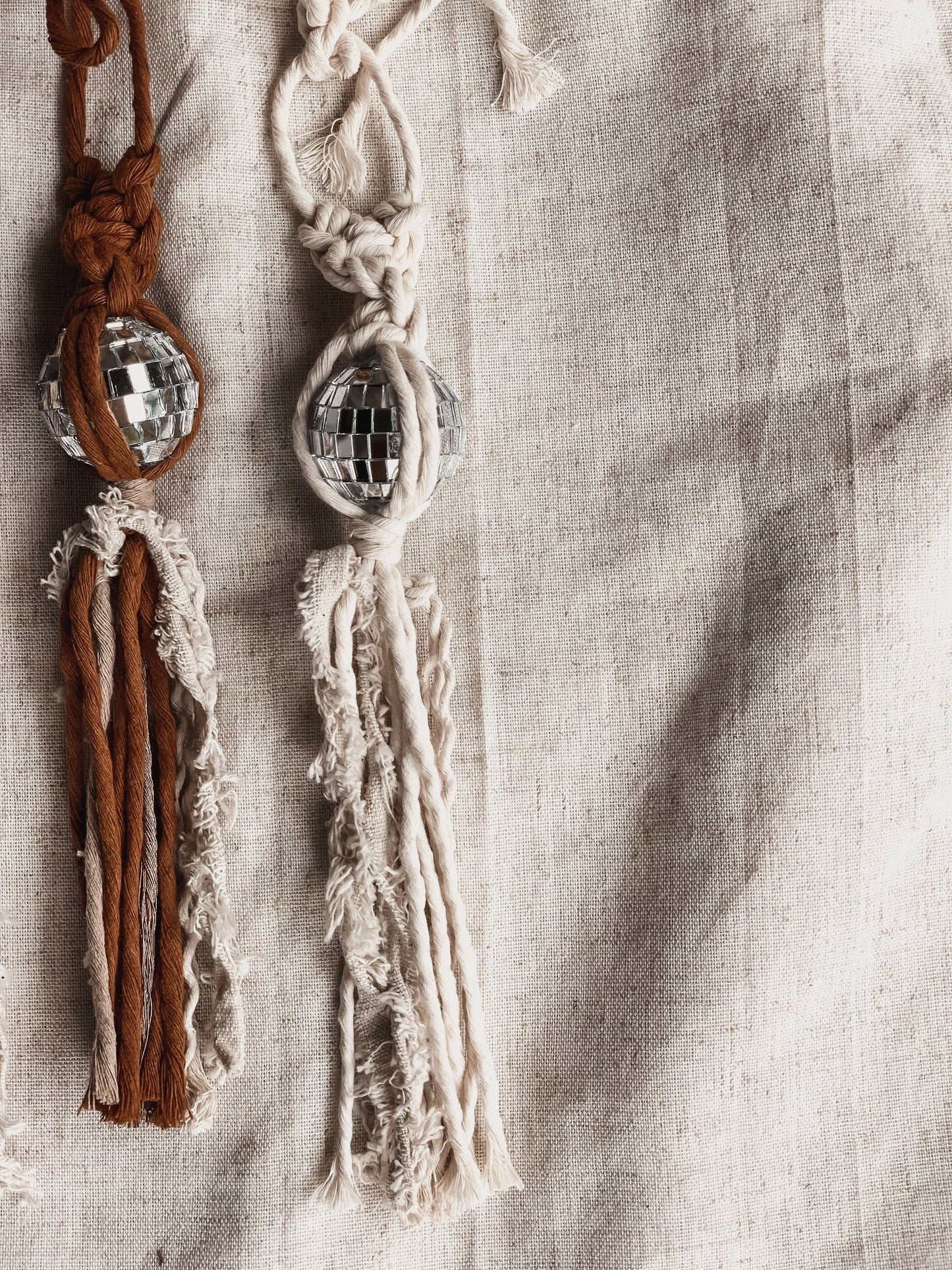 Neutral Disco Ball Car Charms | Retro Decor: Vanilla