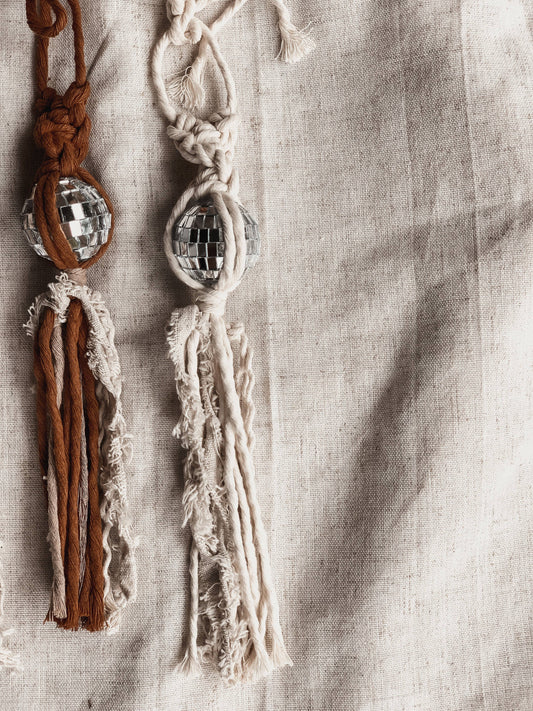 Neutral Disco Ball Car Charms | Retro Decor: Vanilla