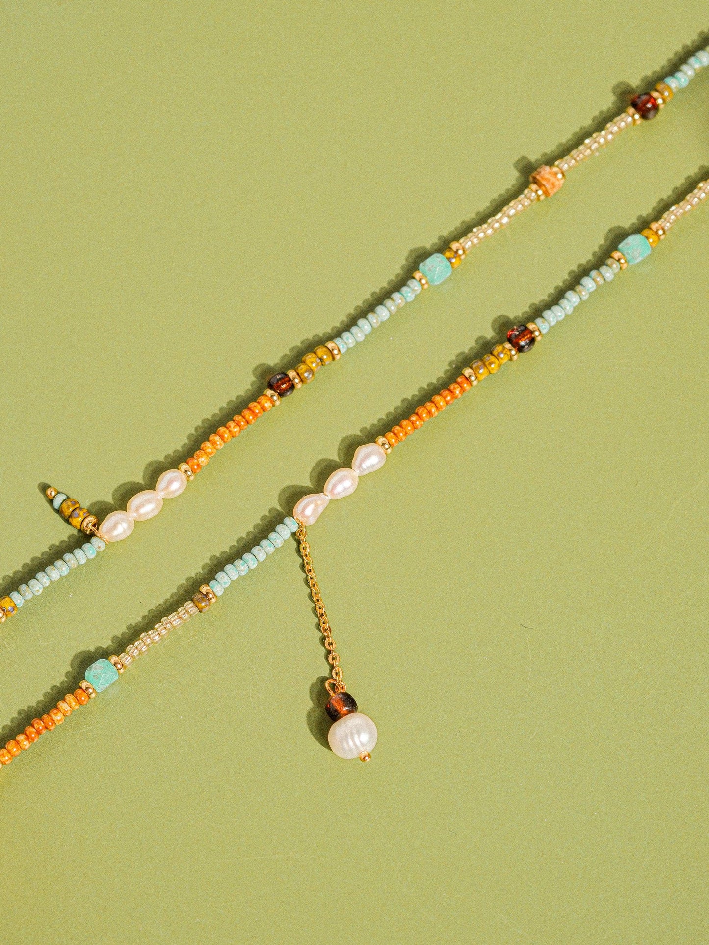 18K Handmade  Bohemian Beaded Stack Necklaces: Sapphira-Turquoise