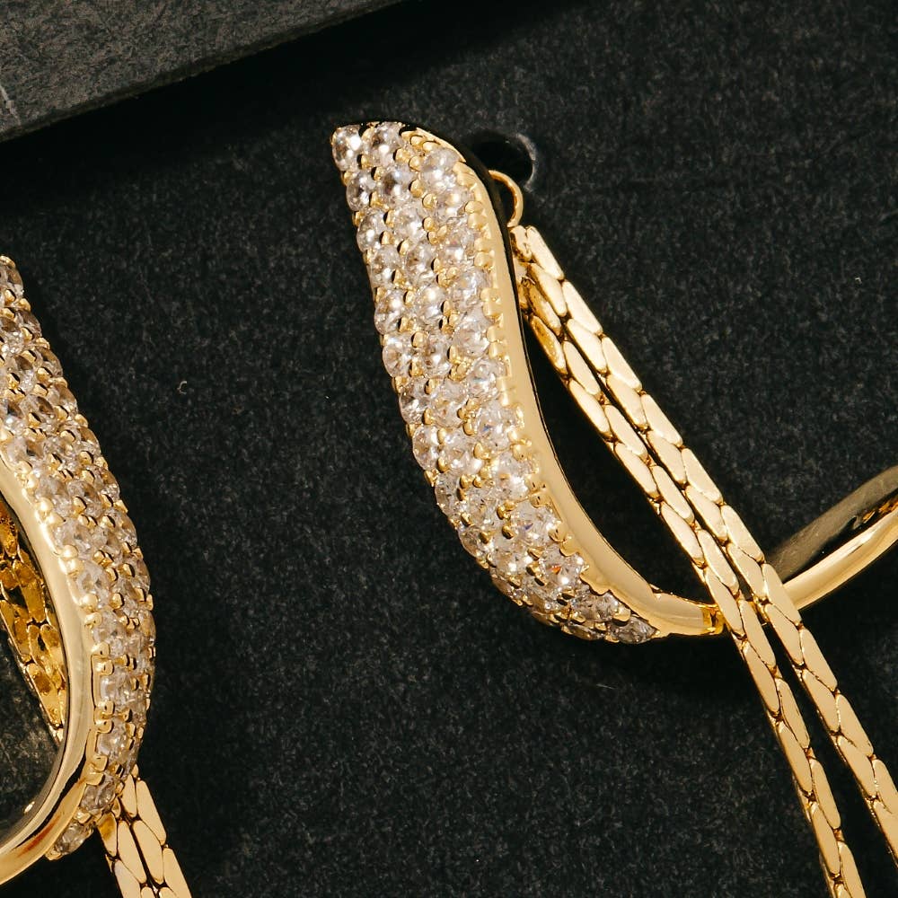 Secret Box Gold Dipped Cz Pave Band And Chain Stud Drop: GD