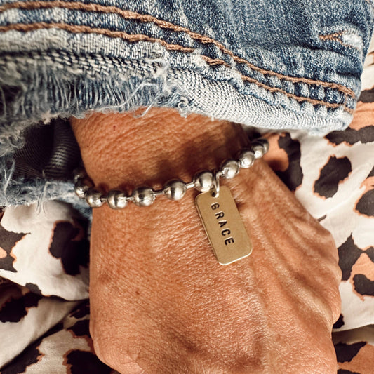 Hand Stamped GRACE Rectangle Bracelet : 7"