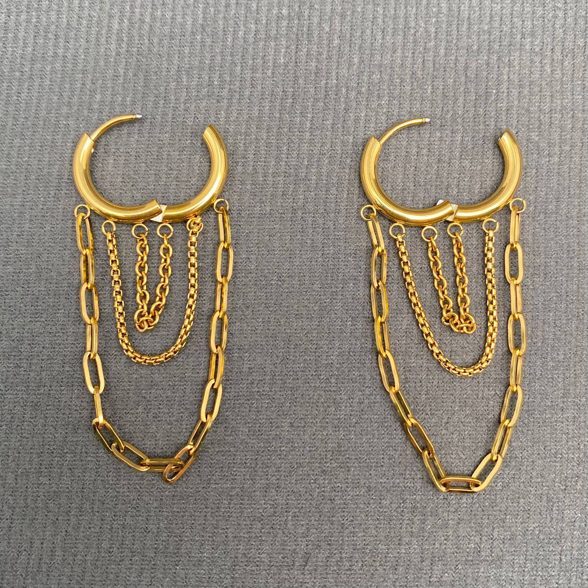 Chain Fringe 18K Gold Plated S.Steel Huggie Earrings - FGS