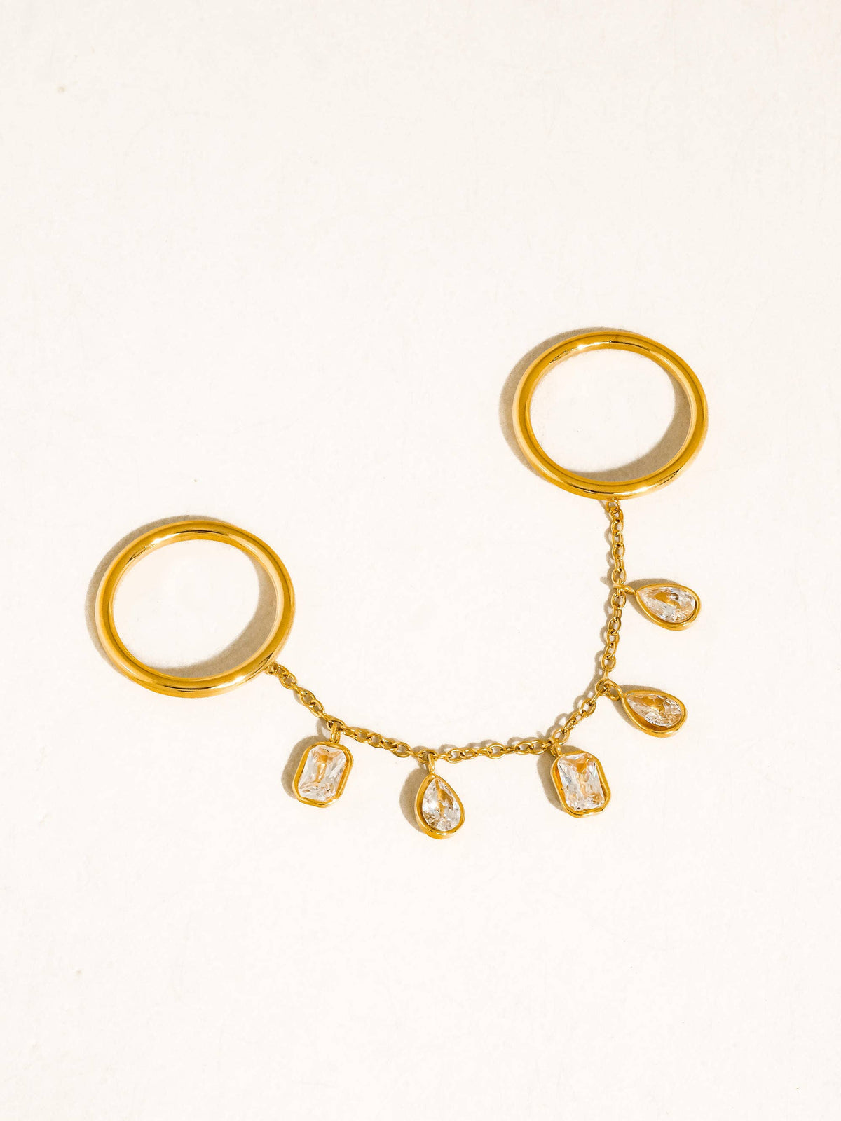 Cosette 18K Gold Non-Tarnish CZ Dangle Circle Drop Ring: Yellow Gold