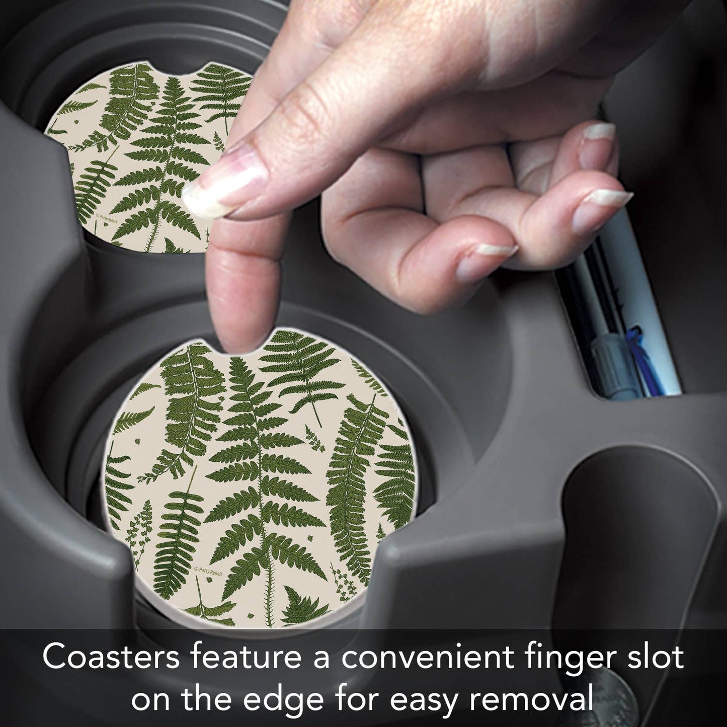 "Natural Ferns" Absorbent Stone Car Coaster 1pk