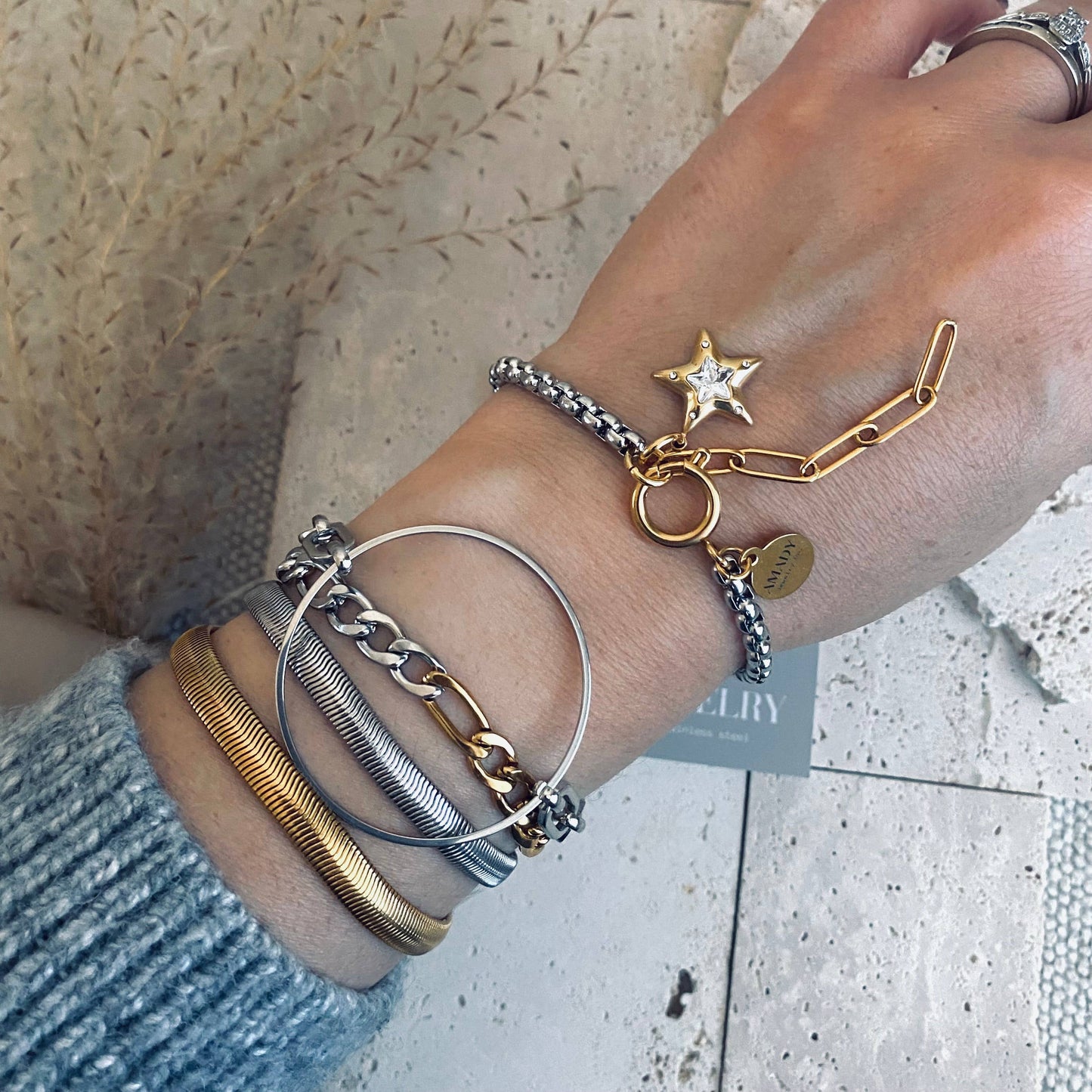 Star charm two tone silver and gold ombré pendant bracelet