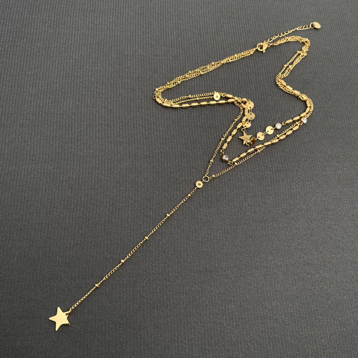 Star Charm 18K Gold Plated SS 3-layer Chain Necklace - FGS