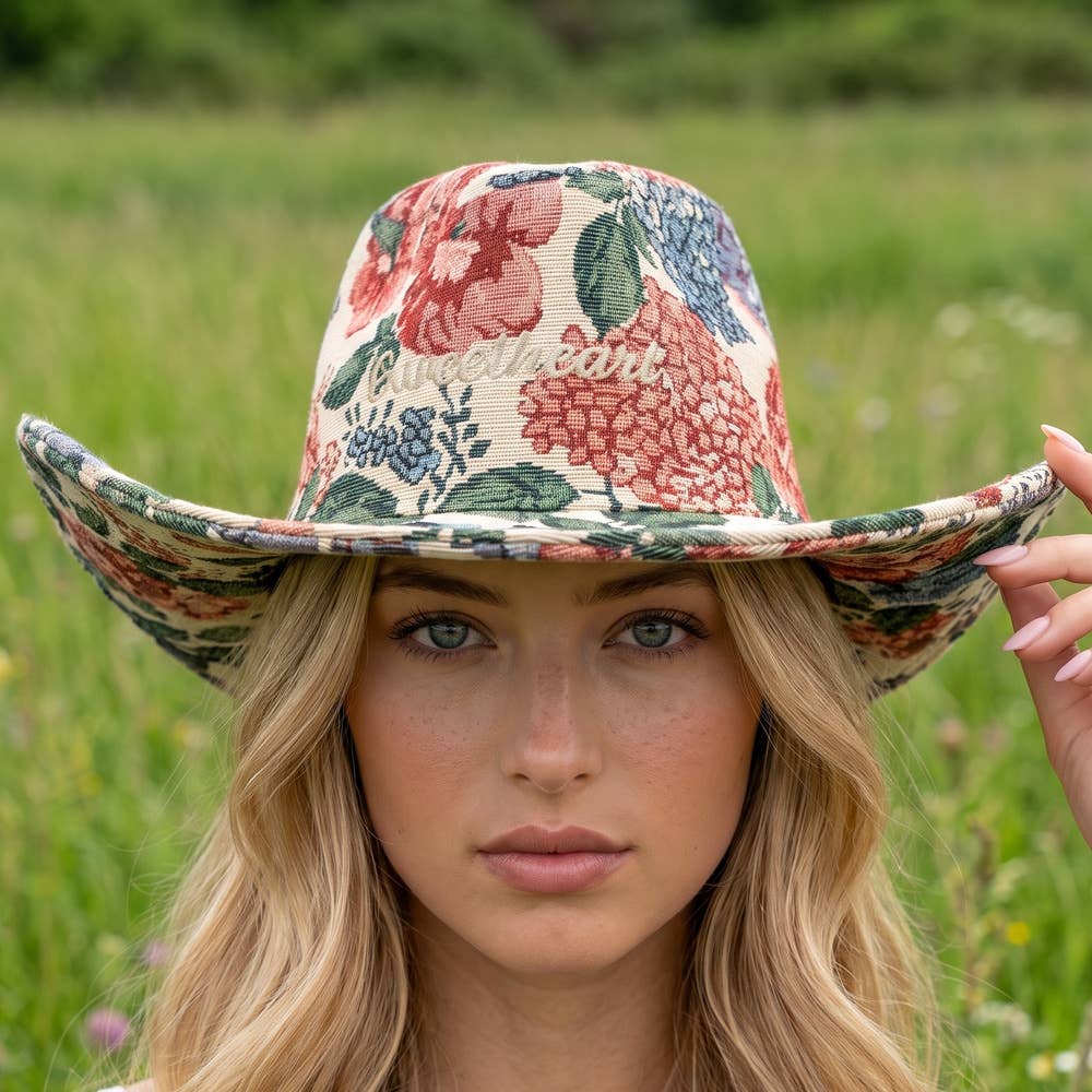 Sweetheart Script Floral Tapestry Cowboy Hat: 4MULTI