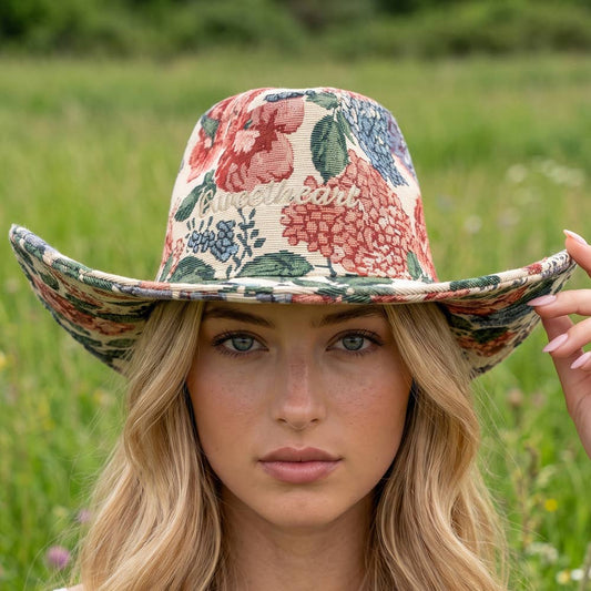 Sweetheart Script Floral Tapestry Cowboy Hat: 4MULTI