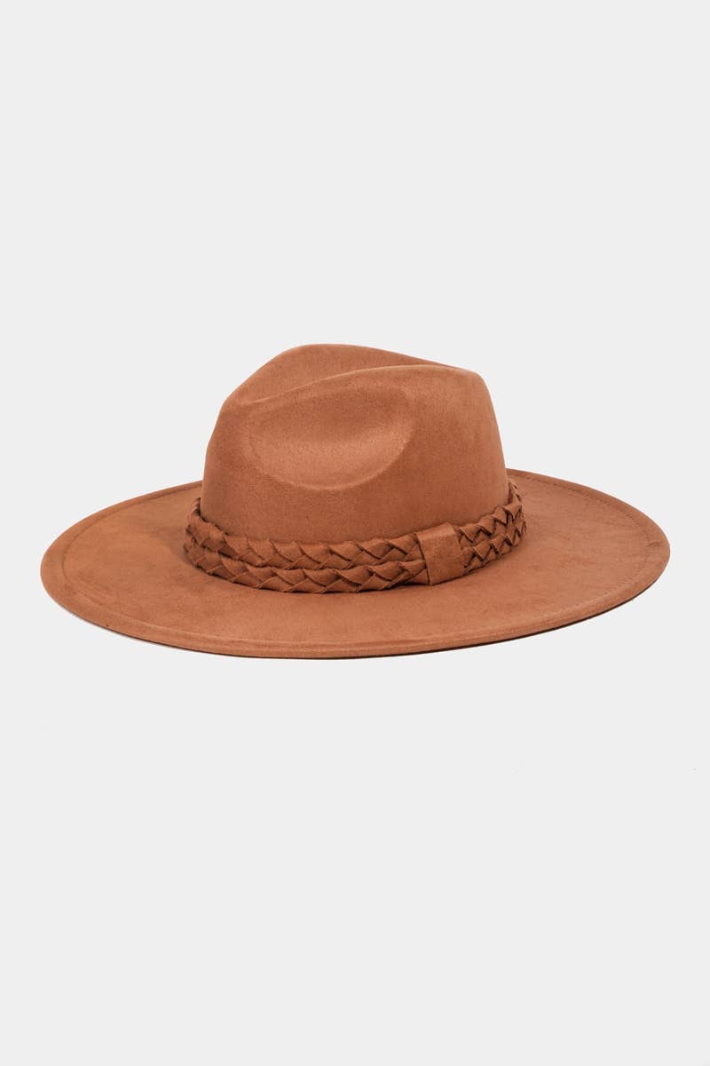 Felt Wide Brim Hat With Jacquard Floral Band: OL