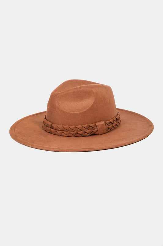 Felt Wide Brim Hat With Jacquard Floral Band: RU